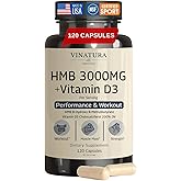 VINATURA HMB 3000mg and Vitamin D3 Supplement Capsules per Serving *USA Made & Tested* Promotes Muscle Growth & Recovery - HMB Supplement and Vitamin D3 (1600 IU) - 120 Capsules 30 Servings