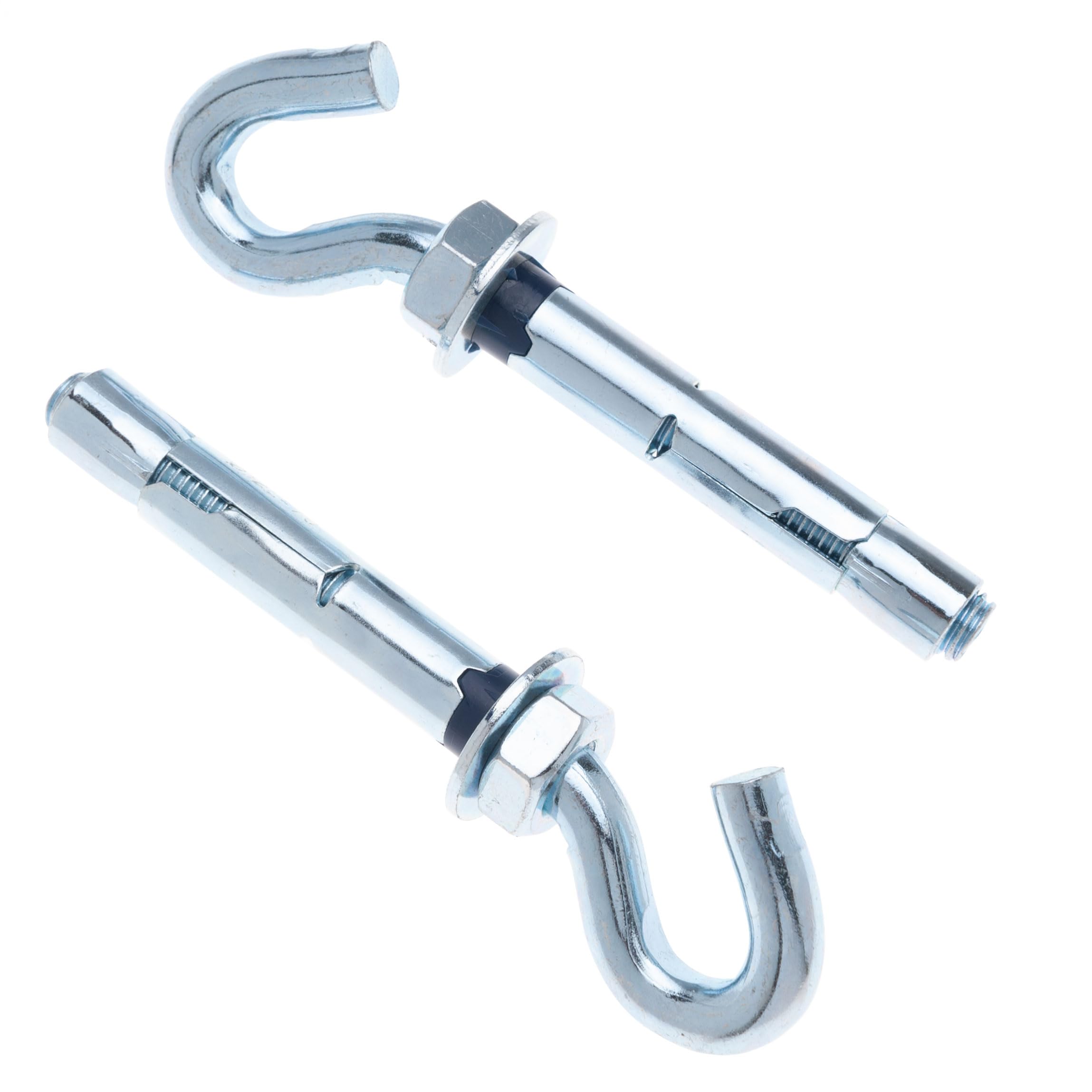 Keple M6 Expansion Anchor Wall Hook, Concrete Metal Sleeve, 6x45mm Hook Screw with 8mm Expandable Concrete Dowel and Hex Nut, Open Eye Fixing for Solid Materials Such as Brick and Stone (10 pcs)