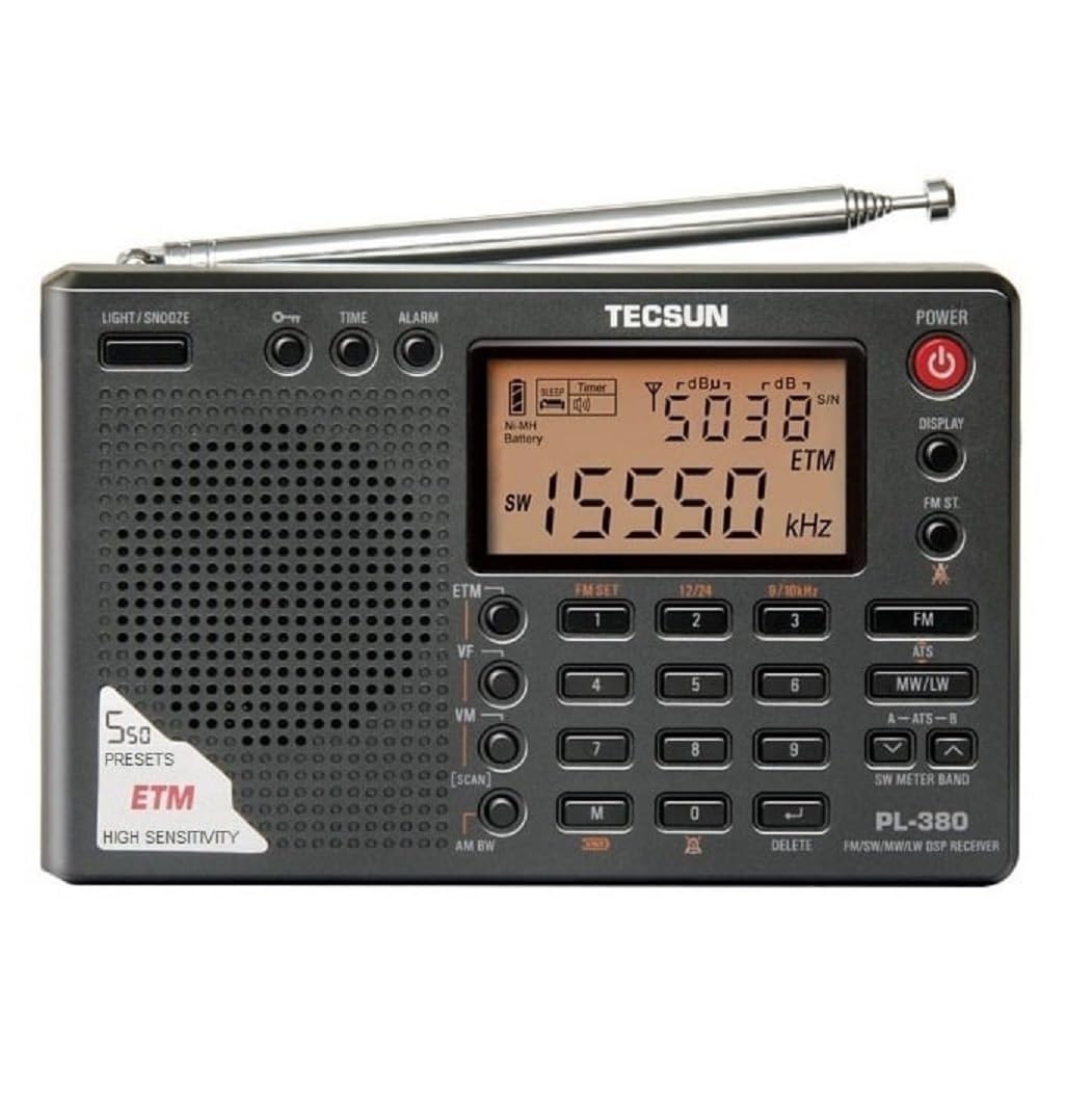 TECSUN PL-380 FM Stereo Portable Radio MW. SW. LW. DSP with ETM PLL World Band Radio Antenna LCD Display Receiver Black.