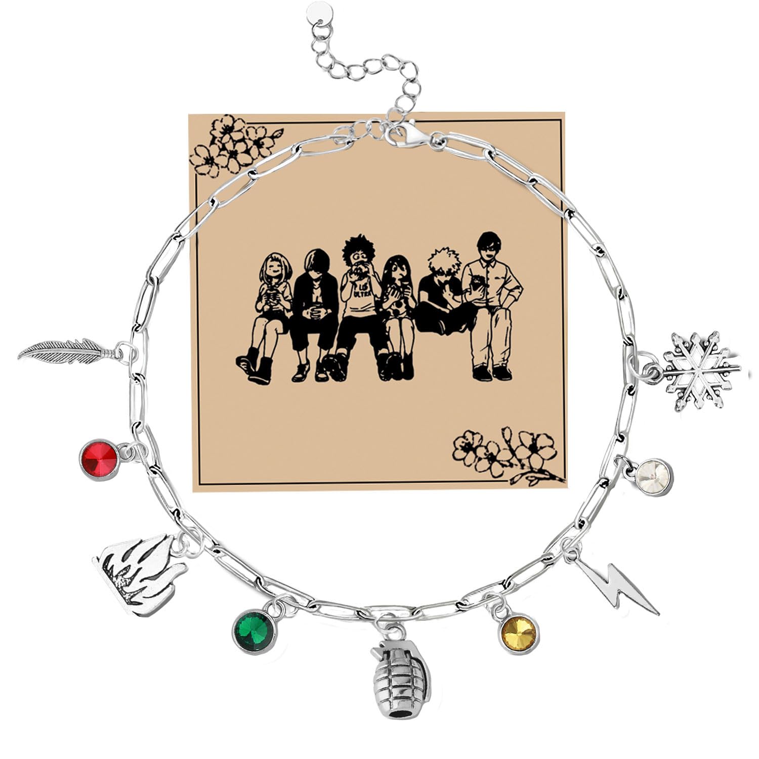 KUIYAI Japan Anime Charms Necklace for Fans, Bakugo Gift, Todoroki, Hawks, Kirishima, Paperclip Chain Necklace for Men Women, Anime Lover Gift (herolinkNE)