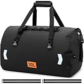 OCKLILY Waterproof Dry Bag, 30L Roll-top Motorcycle Tail Bag with Air Valve & Quick-fixed Straps, Travel Duffle Bags for Kayaking Paddle Boarding Rafting Boating Camping Riding Fishing - Black