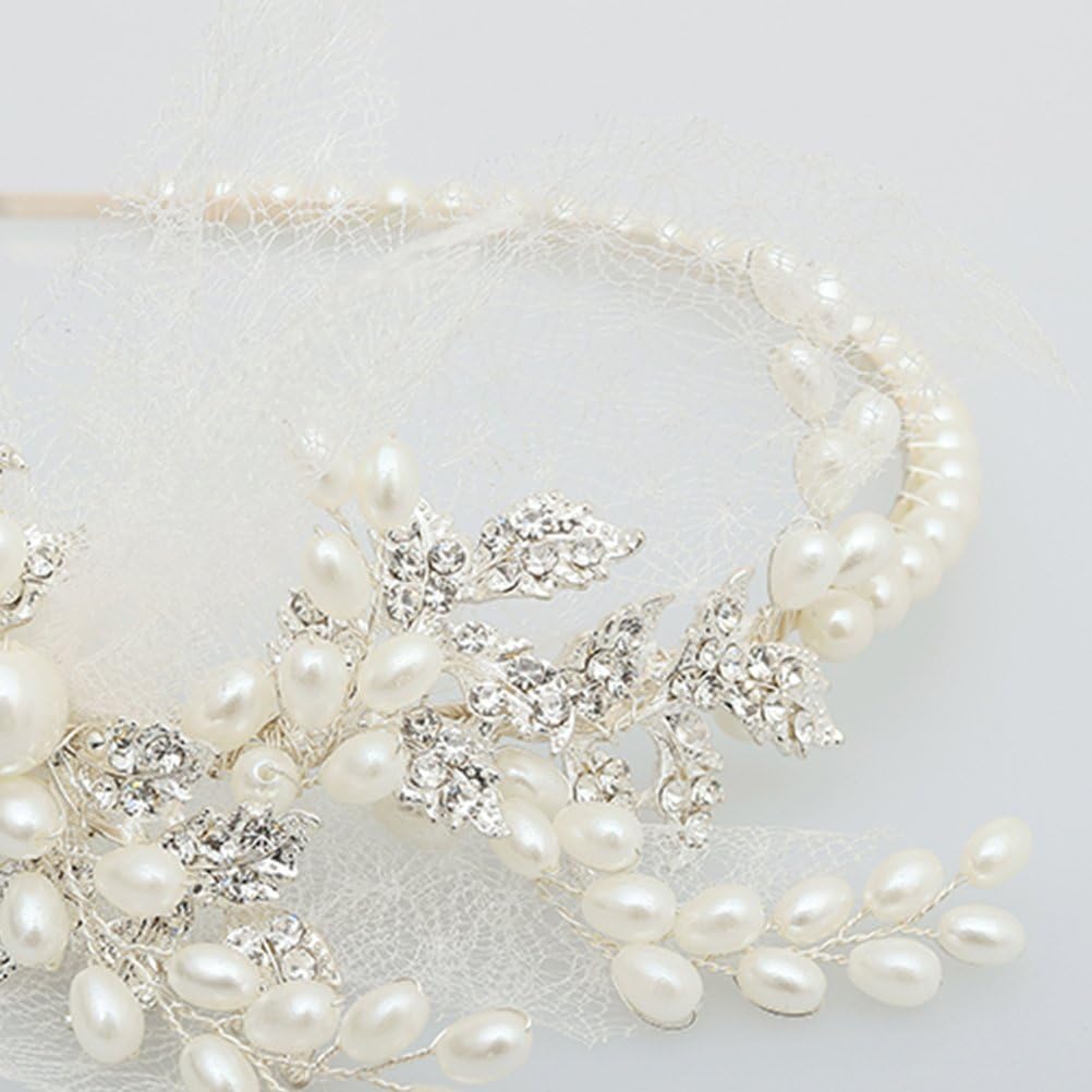 Lurrose Pearl Headband Wedding Bridal Pearl Headpiece Crystal Pearls Hair Band Pearl Headdress for Women Bridal Wedding - Image 3