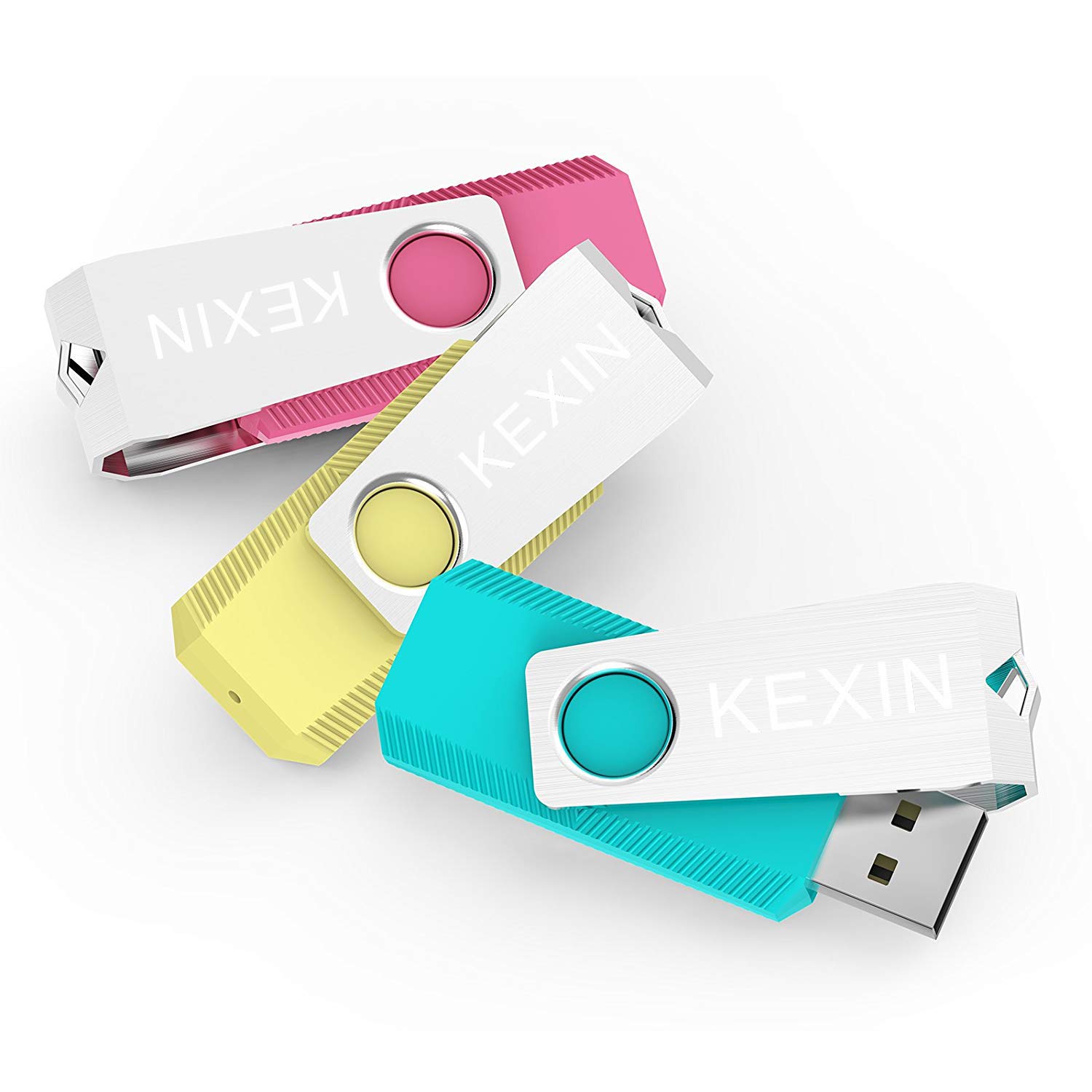 Flash Drive 64GB 3 Pack USB Flash Drive 64 GB Thumb Drive USB Drive Bulk Jump Drive Swivel Pen Drive Data Storage USB Stick with LED Indicator 64G Pink Yellow Cyan