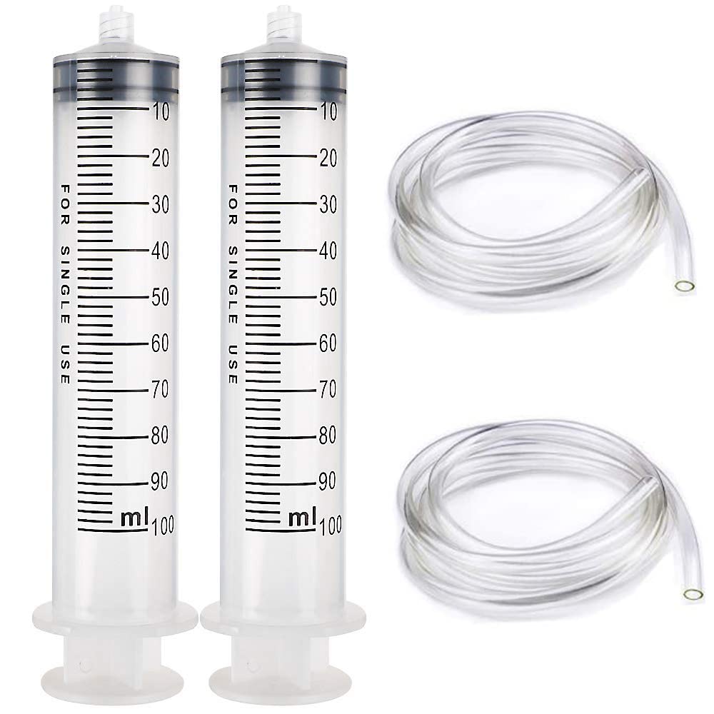 Gebildet 2 Pack 100ml Syringes with 1m Tube, Large Plastic Syringe for Scientific Labs, Nutrient Measuring, Watering, Refilling[Non-Medical Use]