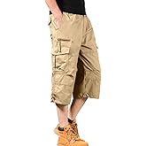 MYMRIN Men's Cargo Shorts 3/4 Relaxed Fit Mens Work Shorts 7 Pockets Cotton Elastic Waist Hiking Shorts