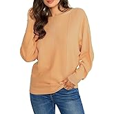 Ckikiou Spring Fall Boat Neck Batwing Soft Knitted Sweater for Women Casual Loose Dolman Sleeve Ribbed Pullover Top