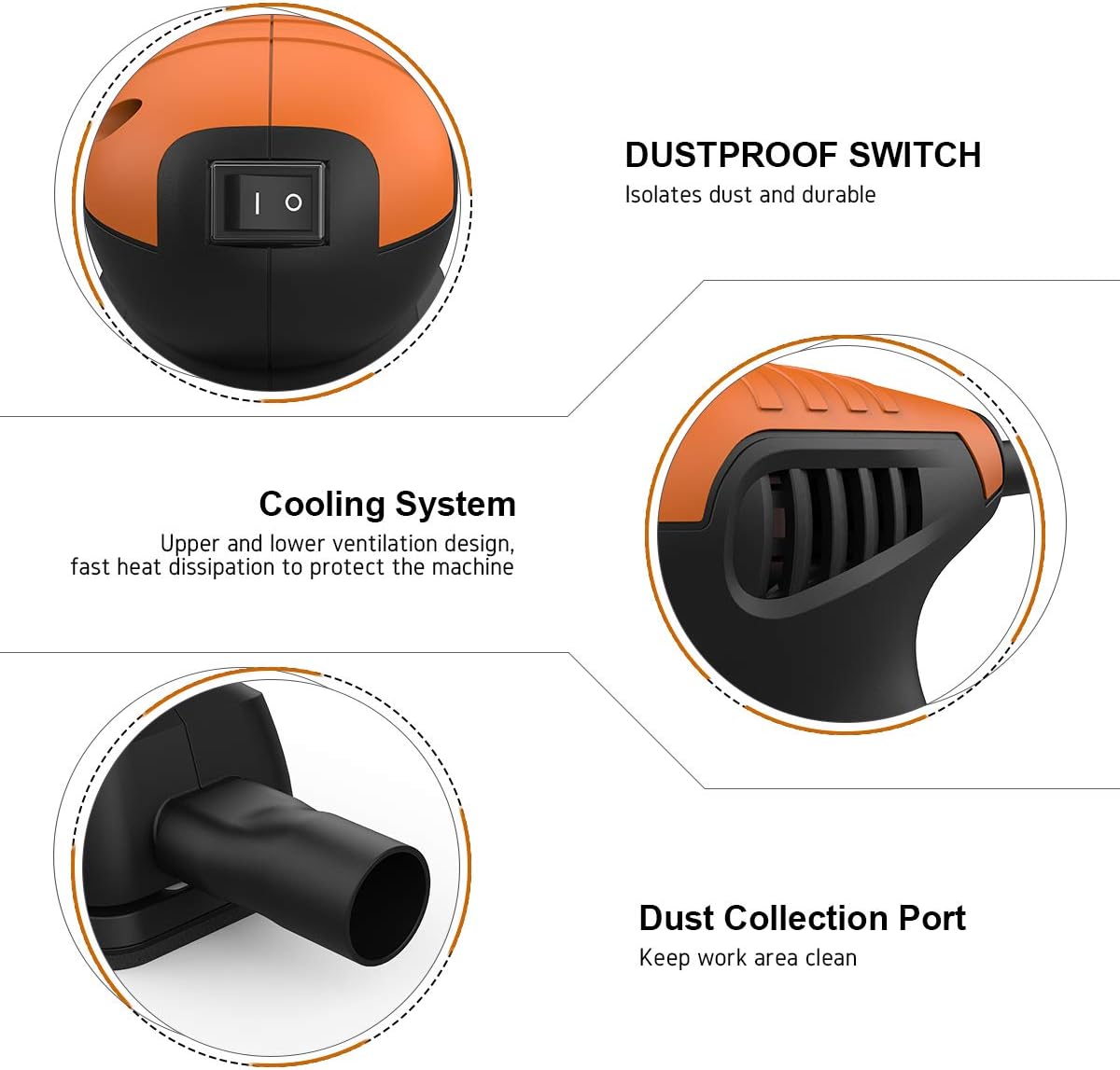 Mouse Detail Sander, Meterk Random Orbital Sander 125W 13500RPM Sander with 16PCS Sandpapers Dust Collection Port, Wall Putty Polishing Machines Sander for Home Decoration and DIY Working - - 