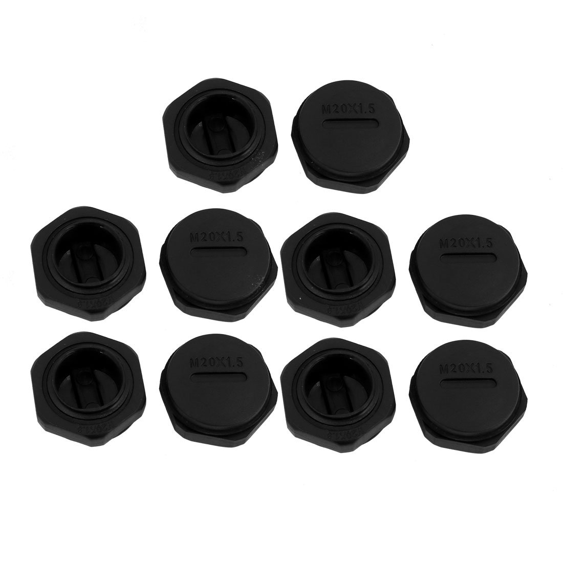 sourcingmap 10pcs M20 x 1.5mm Nylon Male Threaded Cable Gland Cap Round Screw-in Cover Black