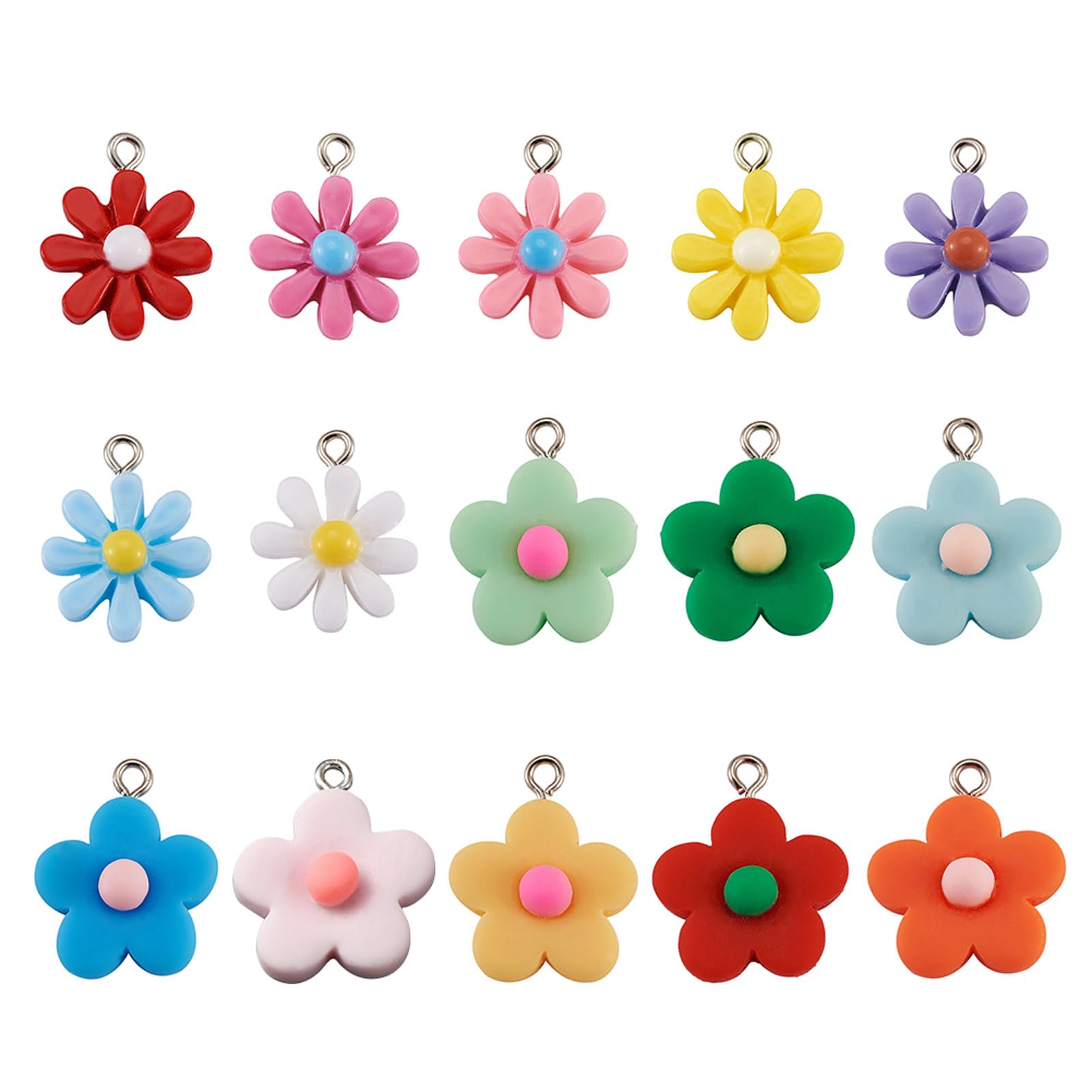 PandaHall 30pcs Daisy Flower Resin Pendants 2 Styles Colorful Flower Pendant Floral Dangle Beads for Phone Straps Key Ring Bag Decoration Earring Bracelet Jewelry making