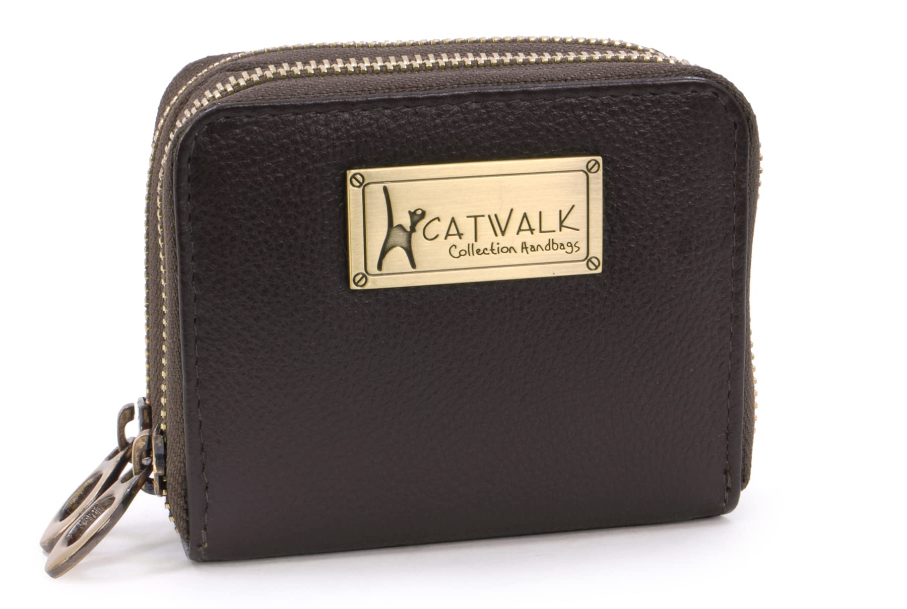 Catwalk Collection Handbags - Ladies Small Leather Zip Purse - Women's Wallet - Coin Purse with 13 Card Slots - RFID Protection - Isla - Brown