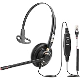 Arama RJ9 Telephone Headset for Cisco IP Phones, Mic Mute&amp;Volume Control | Wired Phone Headset, Lightweight, Coilded Wire for Long Range, Clear Calls, Compatible with Cisco IP-7940G 8841 7841 9971