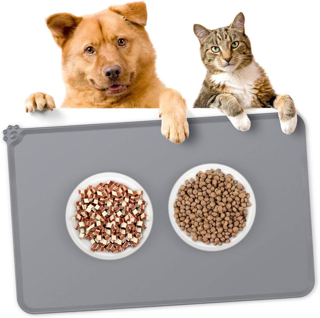 SONGWAY Pet Feeding Mat,Silicone Dogs Cats Food Bowls Feeding Placemat,Waterproof Non Slip Pet Food Pad (Grey)