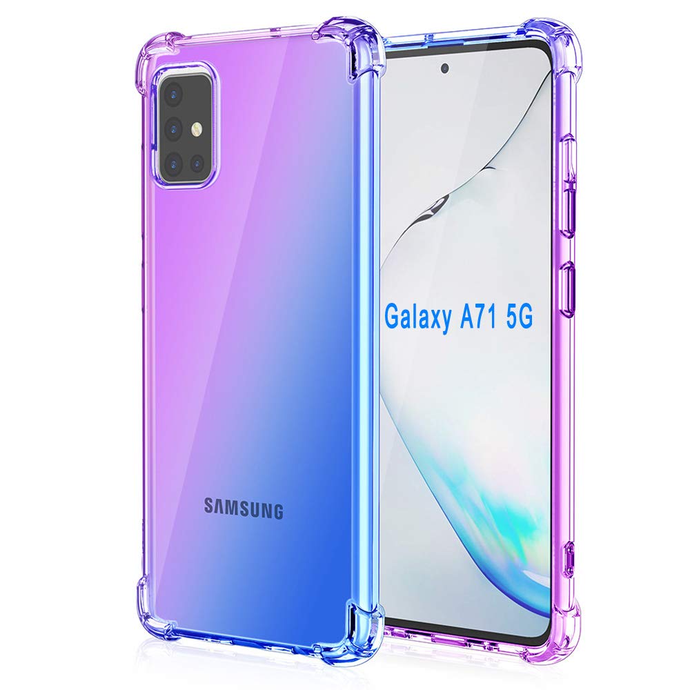 BTShare for Samsung Galaxy A71 (5G Version) Case, Slim Crystal Clear Soft Silicone Transparent Back Anti Slip Shockproof TPU with Reinforced Corners Airbag Protector Cover, (Purple/Blue)