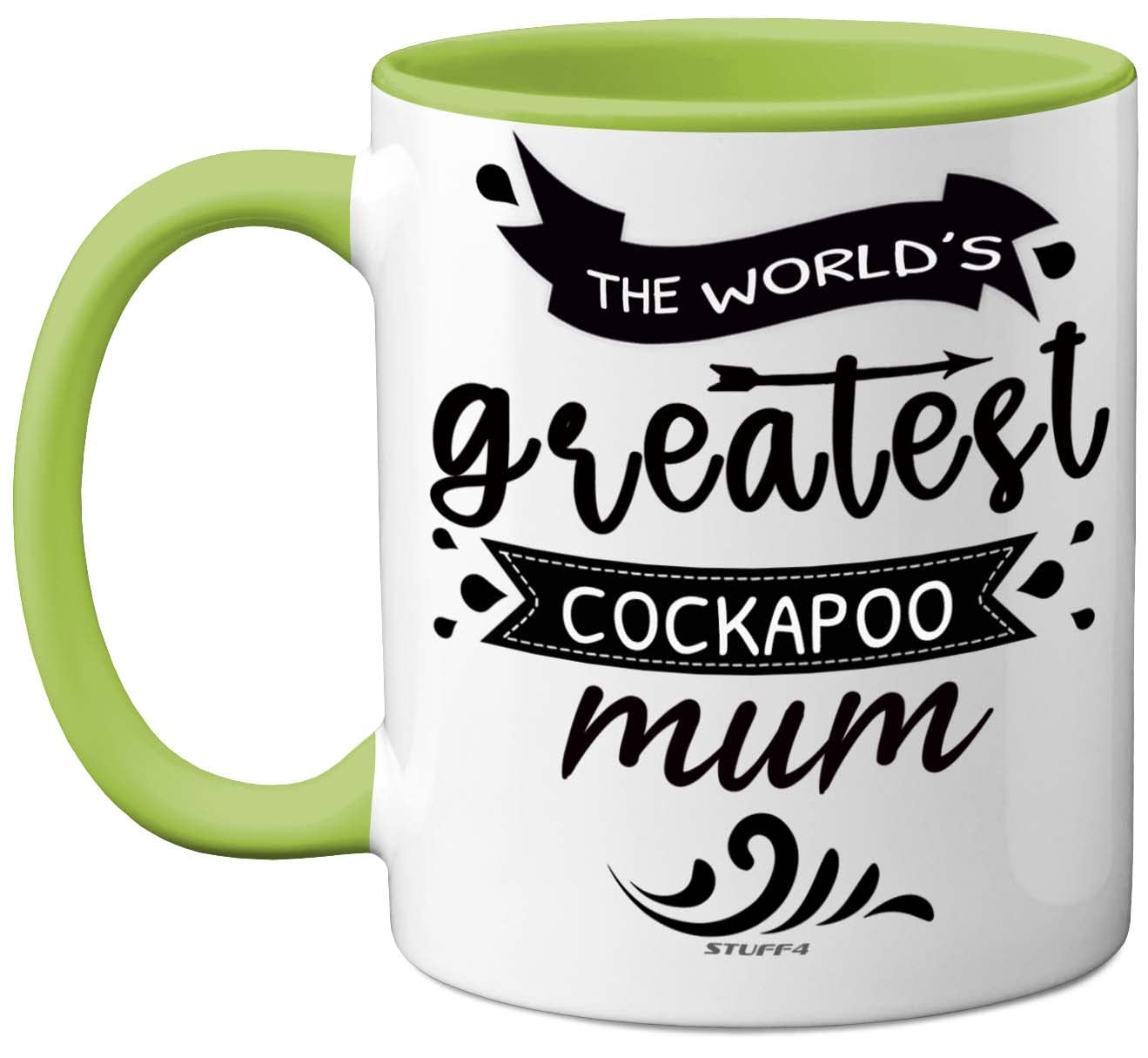 Stuff4 The World's Greatest Cockapoo Mum, Cockapoo Gifts for Lovers, Dog Mum Mug, Cockerpoo Gifts for Women, 11oz Ceramic Dishwasher Safe Premium Green Mugs