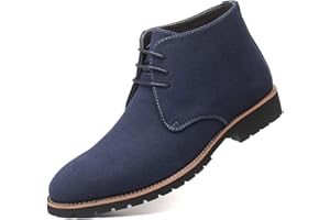 Santimon Men's Suede Leather Lace Up Oxfords Chukka Ankle Boots Black Blue Brown