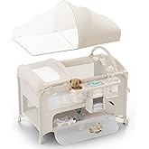 Obee Odee 4 in 1 Baby Bassinet, Pack and Play, Bedside Crib Sleeper, Diaper Changer - Comes with Mattress, Mosquito Net, Bottom Storage and Toy Bar for Newborn to Toddles