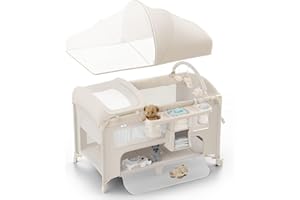 Obee Odee 4 in 1 Baby Bassinet, Pack and Play, Bedside Crib Sleeper, Diaper Changer - Comes with Mattress, Mosquito Net, Bottom Storage and Toy Bar for Newborn to Toddles