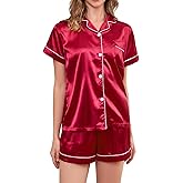 Brezzistaxs Satin Pajama Set for Women 2-Piece Satin PJ Set Button-Down Silk PJ Set - Classic Silky Pajama