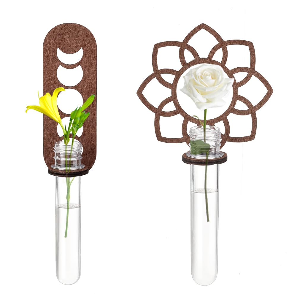 AHANDMAKER 2 Sets Plant Propagation Station, Moon Phase Wall Hanging Terrarium Planter with Glass Tube, Flower Shape Wall Plant Holder for Propagate Hydroponics Air Plants, Wall Plants, Dried Flower