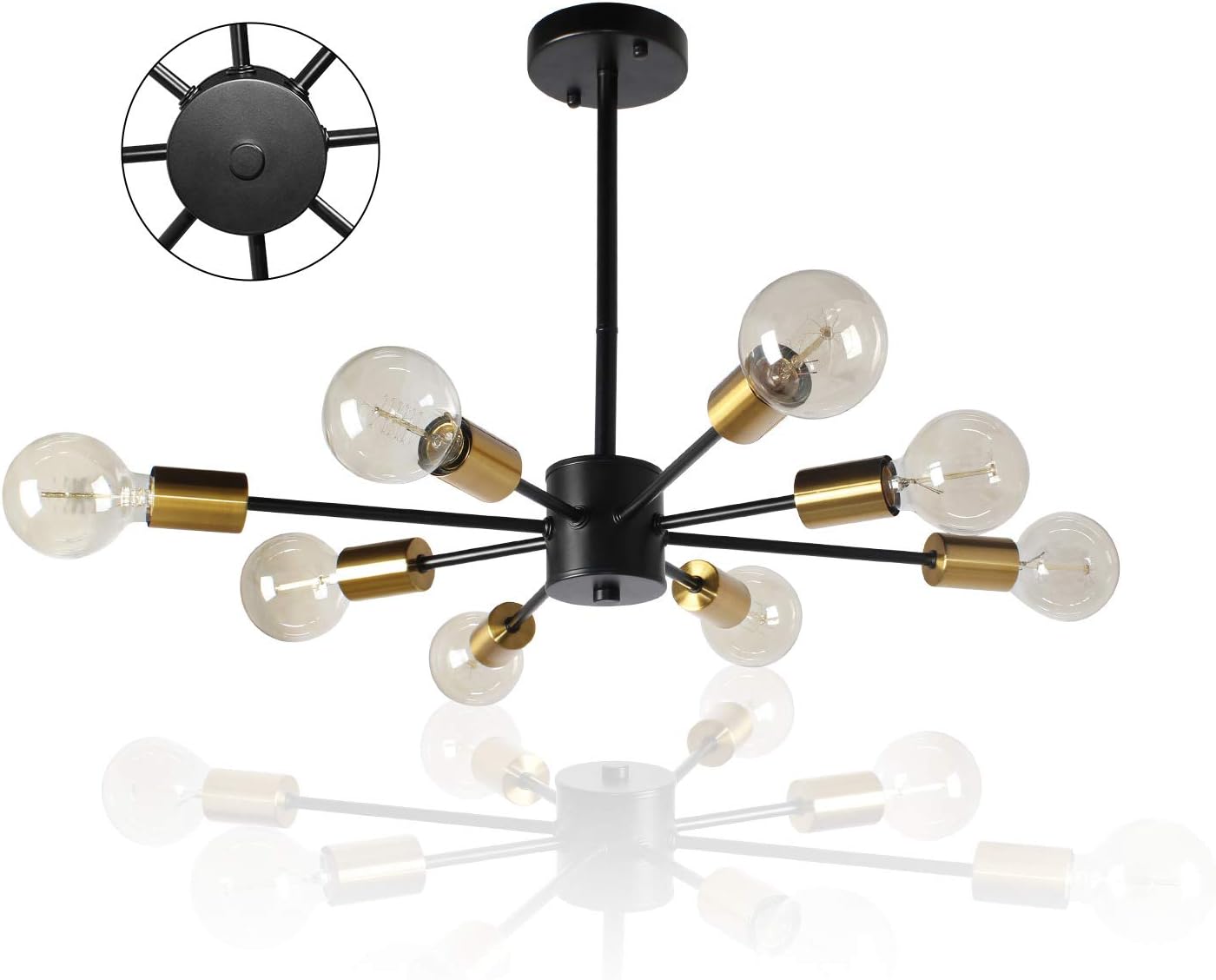JHLBYL Sputnik Chandeliers 8 Lights Modern Pendant Lighting Black Vintage Semi Flush Ceiling Light Fixture for Kitchen Dining Room Living Room, Golden Lamp Holder: Home Improvement