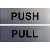 Basic PUSH and PULL Horizontal Door Sign w/Adhesive (Small 1" x 3") Brushed Silver - 1 Set