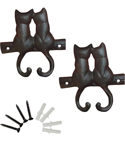 Veemoon 4Pcs Cast Iron Cat Hooks | Decorative Wall Hangers For Keys, Towels, Hats, Coats, Black Vintage Style - View #6