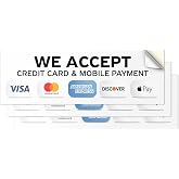101SignCity 3pcs We Accept Credit Cards &amp; Mobile Payment Vinyl Sticker (9" x 3") &ndash; Visa, Mastercard, Amex, Discover &amp; Apple Pay Logos, High-Visibility Window &amp; Door Decal, Strong Adhesive