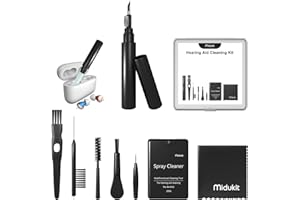 MIDUKIT Premium Hearing Aid Cleaning Kit - Compatible with Rechargeable Hearing Aid with Bluetooth, Oticon, Phonak, Hearing Aid Cleaning Tools with Pen, Spray, Brush, Cloth, Hearing Aid Supplies Accessories