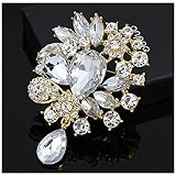 LAYs Vintage Flower Brooch Pin Rhinestone Jewelry for Women Party Dress Clothing Decor (White)