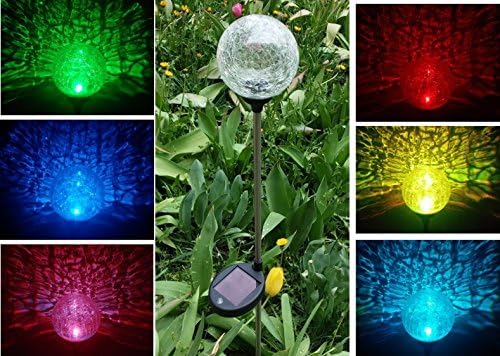 Solar Clear Crackle Glass Ball , Multi-color Color Changing LED Light , Garden Decor Stake Yard LED Light
