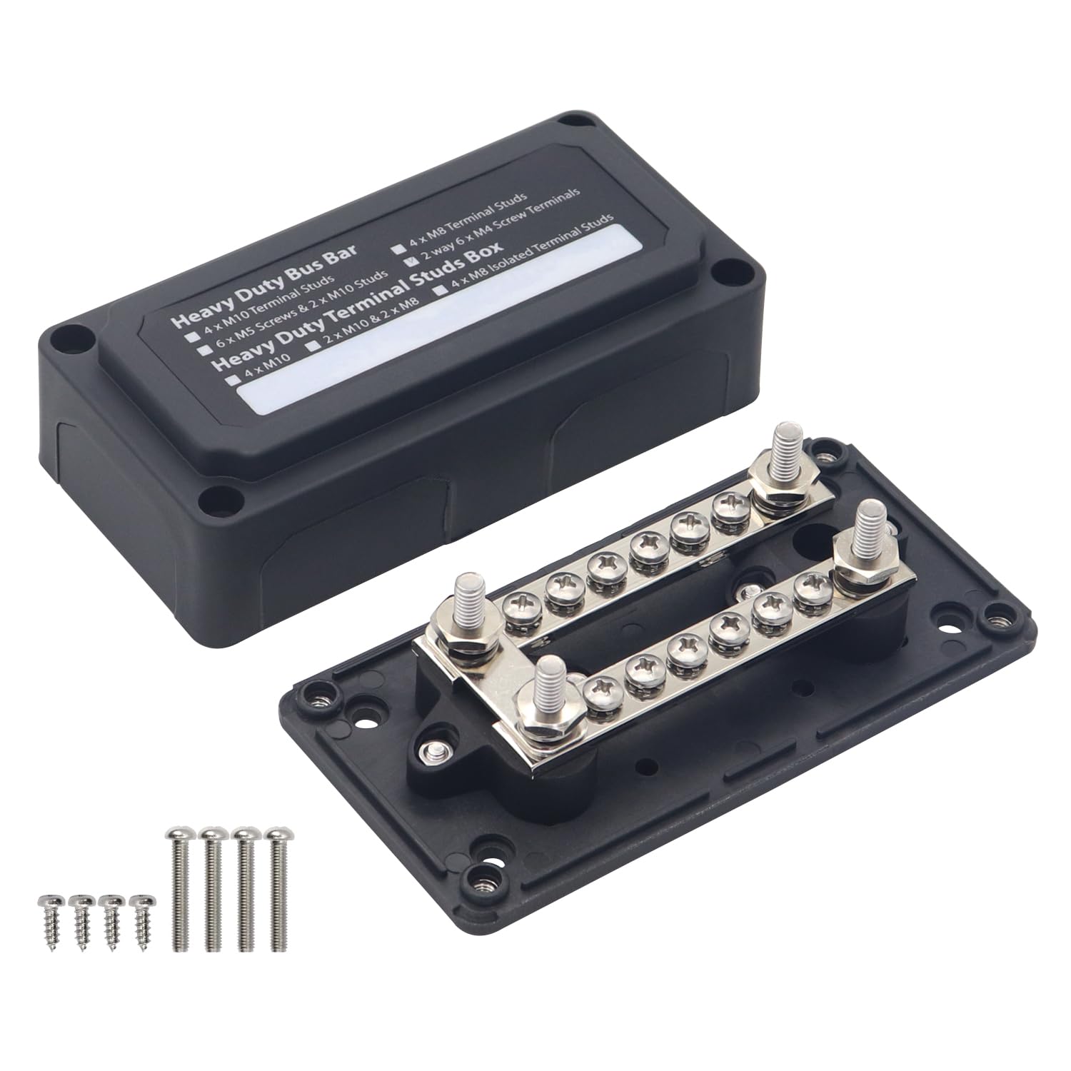 T Tocas 100A BusBar Box - Heavy-Duty Module Design Power Distribution Block with 12 screws and 4 x M6 Terminal Studs