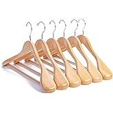 Nature Smile Wooden Suit Coat Hangers 16 inch Wood Jacket Outerwear Shirt Hangers Anti Slip Bar with Screw 6 Pack (Natural)