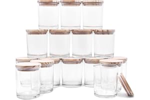SHOWIN Thick Candle Jars for Making Candles 16 Pcs, 7 OZ Empty Jars with Wood Lids for Candle Making, Sample Container - Dish