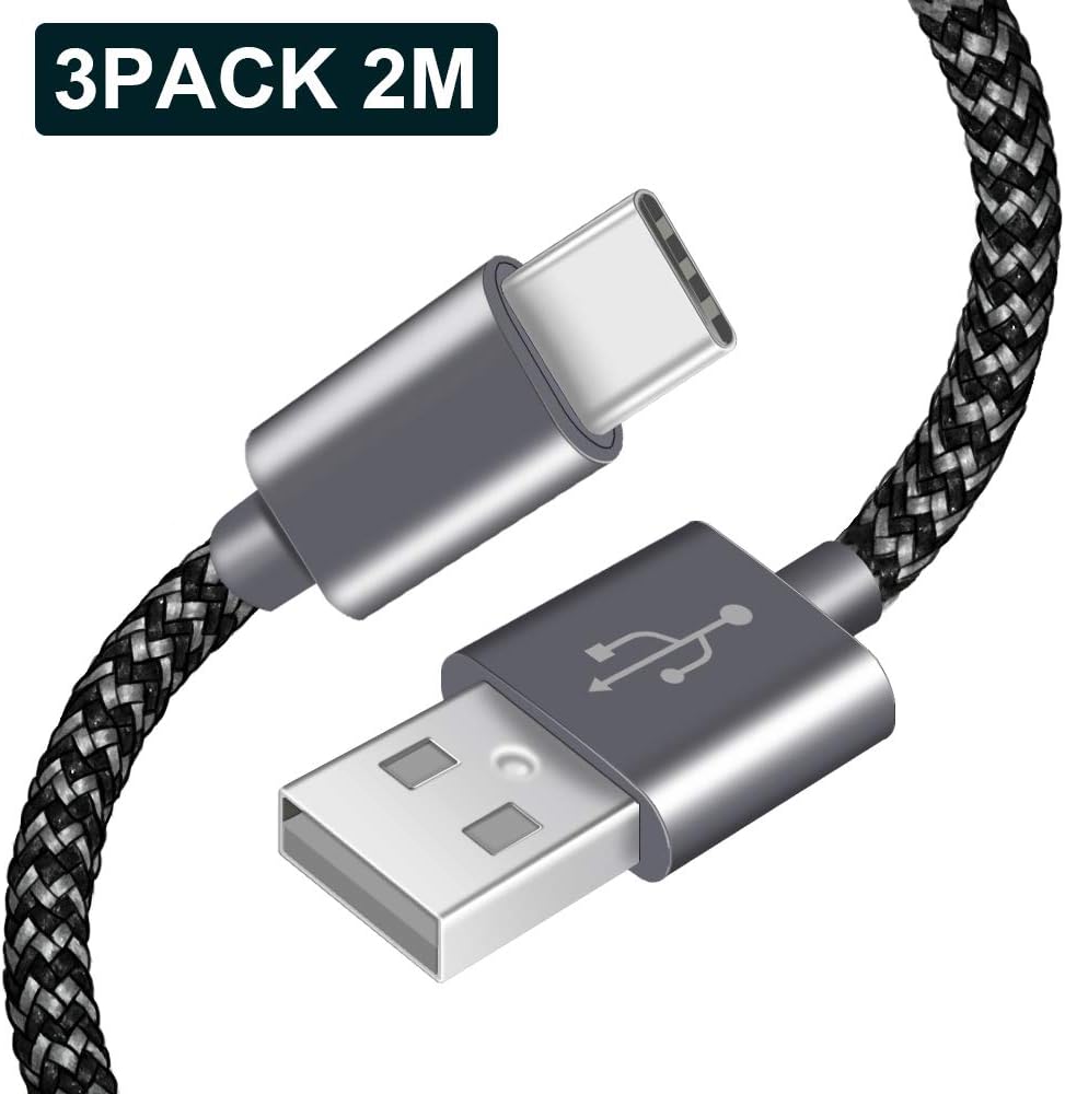USB Type C Cable, AOSTA 3Pack 2m/6Ft Nylon Braided USB C Cable USB C charger fast charging cable Compatible for Samsung Galaxy Note 8/S8/S8 Plus/S9,Nexus,MacBook,OnePlus 3 and More(Grey&Black)