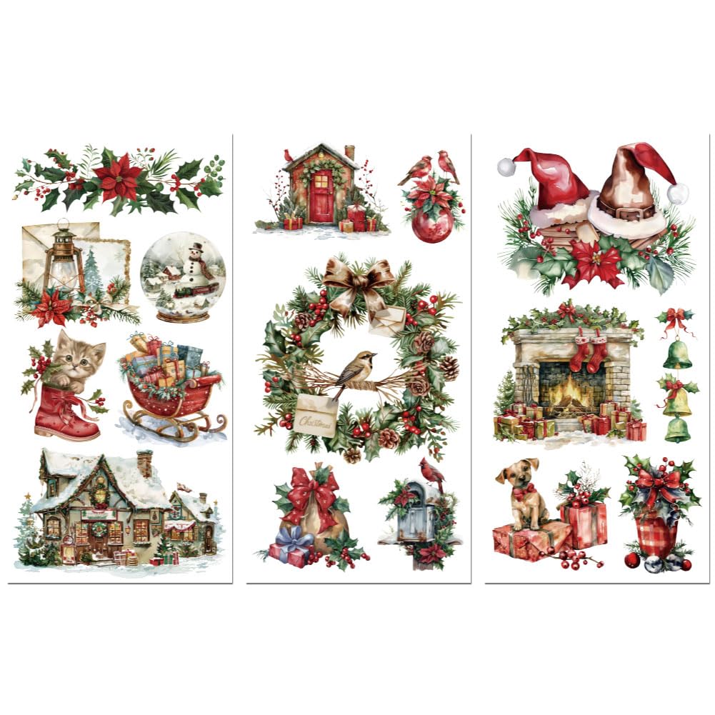 Peacoblue Rub on Transfer Decals for Furniture Crafts Christmas Decor 6"x12", 3Pcs Waterproof UV DTF Transfer Decals Sticker for Dresser Lingerie Chests Drawer Glass Porcelain Wood Plastic