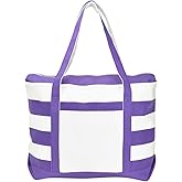 DALIX Striped Boat Bag Premium Cotton Canvas Tote in Purple
