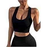 SHENHE Women's Seamless Sports Bra Racerback Ribbed High Support Padded Workout Crop Tank Top