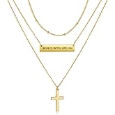 Lydow Layered Cross Bible Verse Necklaces,14K Gold Plated Christian Religious Confirmation Inspirational Jewelry Gifts
