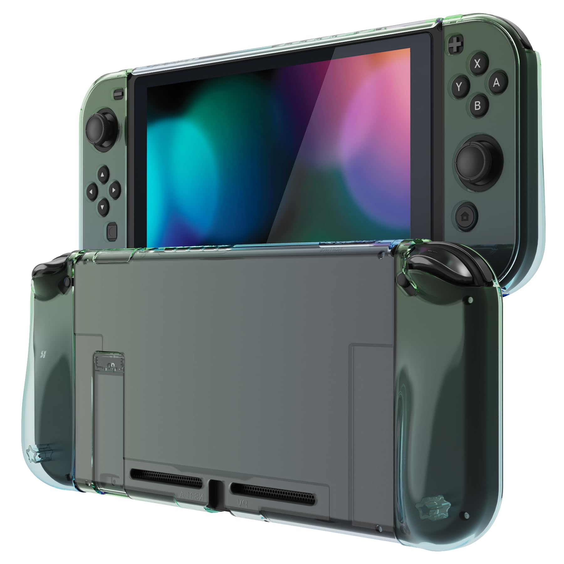 PlayVital Upgraded Dockable Case for Nintendo Switch Joycon, Ergonomic Case for Nintendo Switch, Separable Protective Case for Joy Con (Colour Gradient Translucent Green Blue)