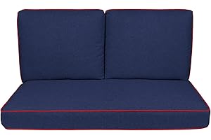 Quality Outdoor Living Universal Deep Seat Loveseat Cushion Set-UV Resistant & Comfortable Patio Furniture, 46 x 26, Navy/Bright Red Piping
