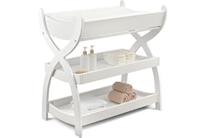 Comfy Cubs Baby Changing Table - Sturdy Wood Construction, Timeless Look Baby Change Table with Two Open Shelves for Infant Daycare Essentials Storage - White