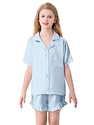 Umeyda Girls Satin Silky Collar V Neck Ruffle Short