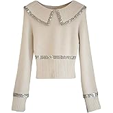 Verdusa Women's Dressy Casual Sequin Collared Cozy Sweaters Elegant Knit Pullovers Fall Tops