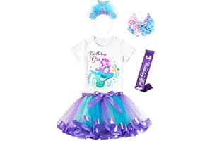 Doctor Unicorn Birthday Girls Mermaid Outfit Set Costume Tutu Skirt Dress, Mermaid Birthday Shirt, Headband & Satin Sash