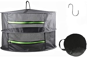 HYDGOOHO 2 Layer 2ft Herb Drying Rack Net Dryer Black Mesh with Green Zippers Hydroponics,Bonus Hook Drying Rack Herbs for Plant Bud Seed, Mesh Hanging Plant Dry,Herb Dry Net for Garden