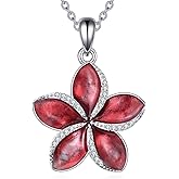 JBAERD Plumeria Necklace Sterling Silver Plumeria Pendant Necklace Plumeria Jewelry Gifts for Women