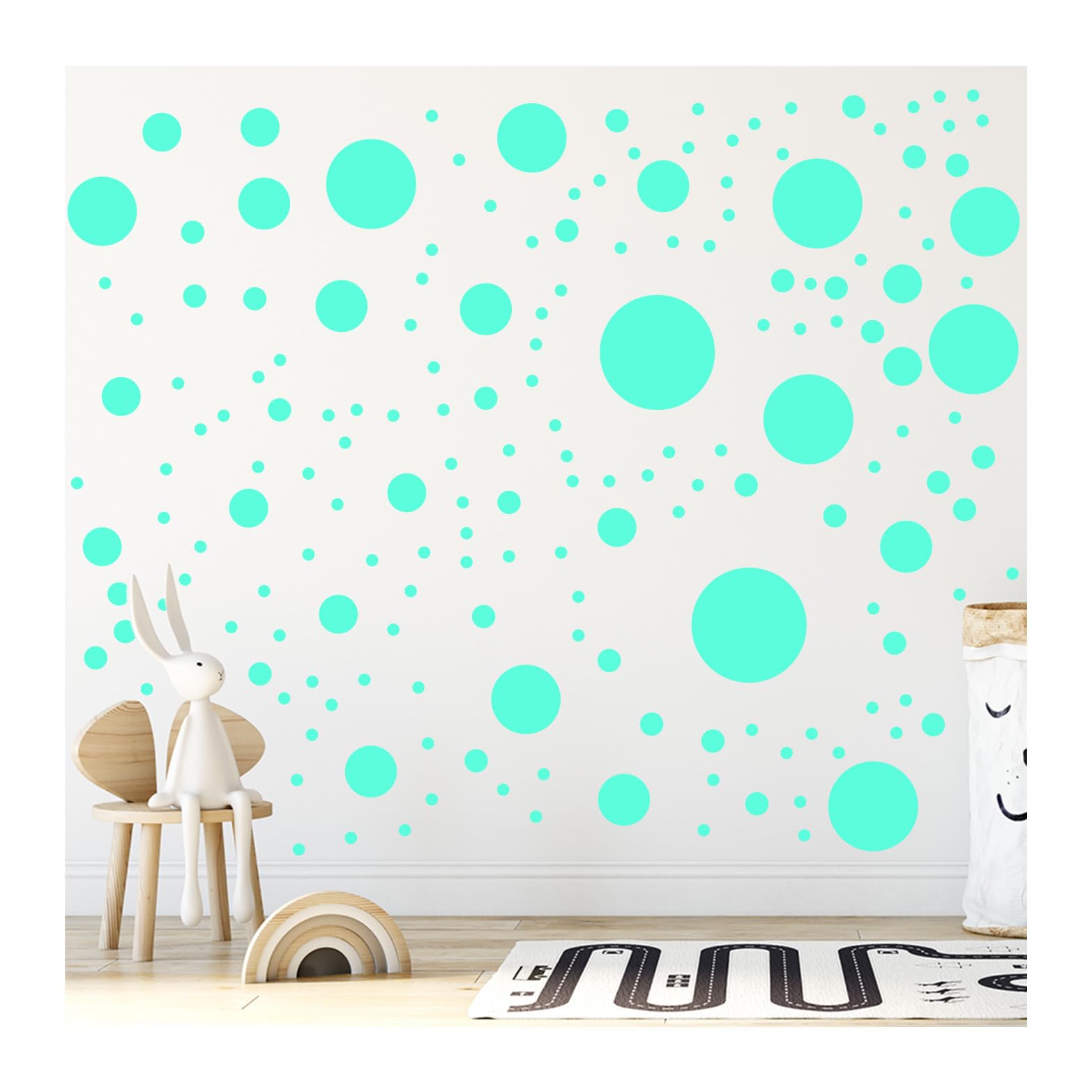 StickerDeen 500+ Assorted Polka Dot Circle Wall Stickers for Kids Bedroom Living Room, Classroom, Playroom Decor Removable Vinyl Wall Stickers Dots Wall Decals (Mint)