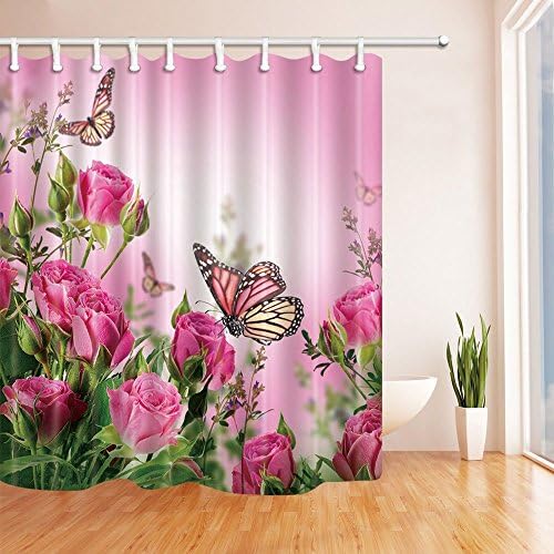 SZDR Fantasy Series - Floral Decor Roses and Flower Buds Leaves in Bouquet with Butterflies Shower Curtain Of 69X70 inches Of Anti-mildew Polyester Bathroom With A Perfect Shower Curtain (Multi6)