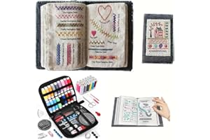 GENERIC Embroidery Stitch Book Kit, Portable Embroidery Stitch Book & Sewing Kit, Embroidery Practice Sampler Book with Sewing Tools for Beginners Enthusiasts, Hand Sewing Linen Fabric Book