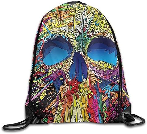 Cool Colored Skull Graffiti 100% Polyester Drawstring Backpack Workout Backpack Buggy Bag